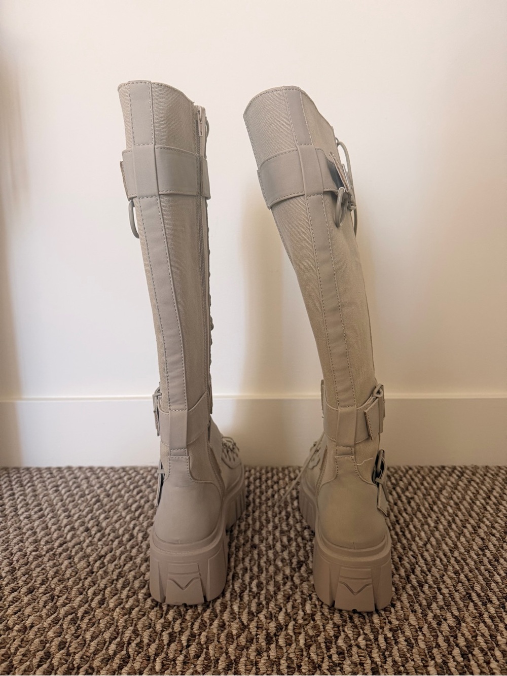 Dolls Kill Beige Lace-Up Knee-High Platform Boots - Picture 5 of 7